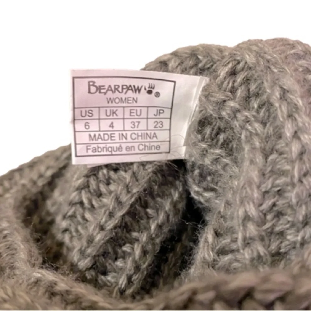 BearPaw Knit Tall Gray Boots Fold Over Pull On Cozy Size 6